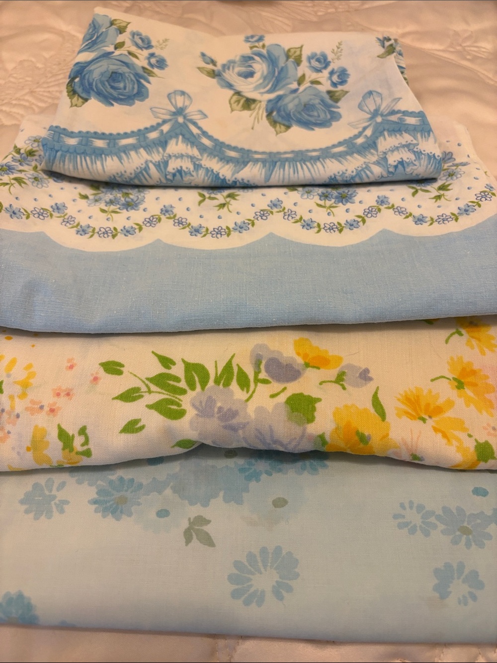 Vintage Floral Sheet Set in Blue, Yellow & Green